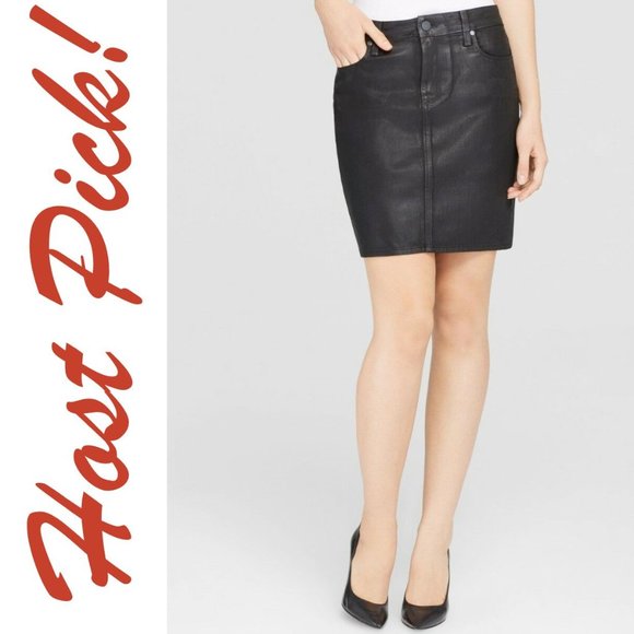 PAIGE Dresses & Skirts - HP🎉 PAIGE USA Chantelle Pencil Mini SKIRT Leather Look BLACK SILK New NWT Women